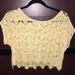 Yellow lace crop top